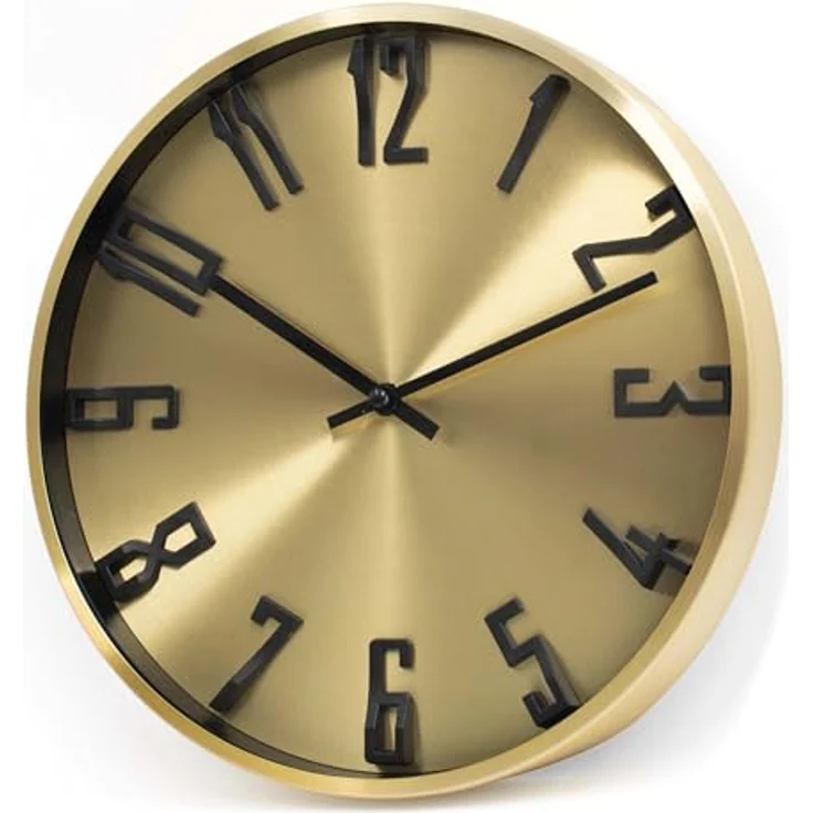 Aluminium Wanduhr ohne Tickgeräusche leise Metalluhr für Wohnzimmer Büro minimalistische 3D Metall Uhren (Goldoptik, Ø 30cm) – Bild 5