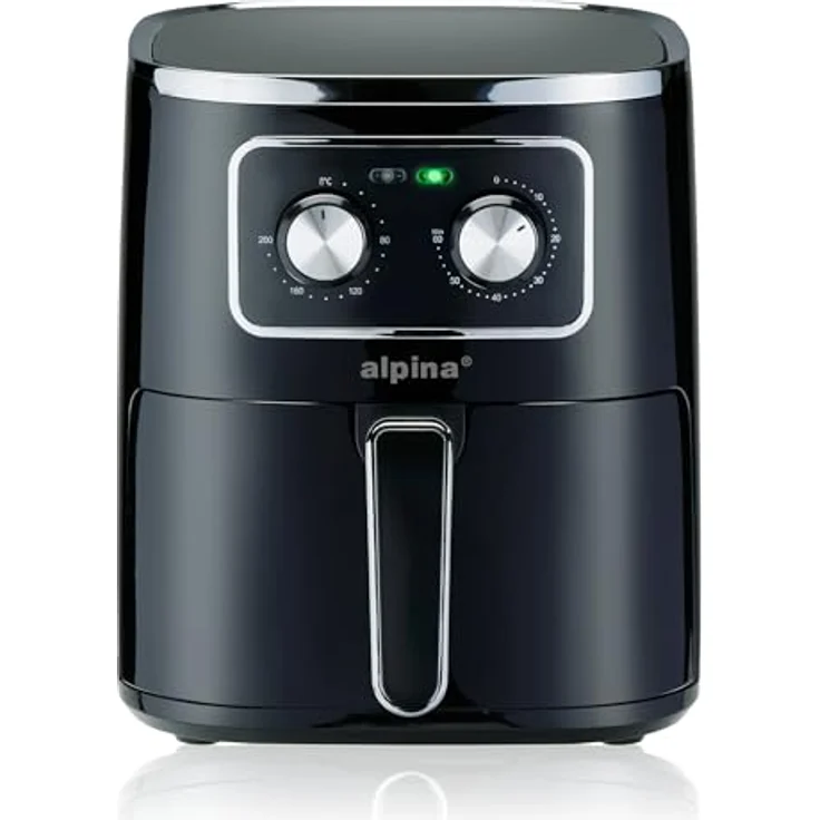 Alpina Heißluftfritteuse 4.5L - Airfryer für 3 bis 4 Personen - Einstellbare Temperatur von 80°C bis 200°C - Timer bis zu 60 Minuten - 1450W - Schwarz – Bild 2
