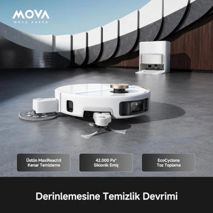 Mova V70 Ultra Complete, Weiß Saug-Wisch-Roboter mit Reinigungsstation, 6.400 mAh Akku, 220 Min. Laufzeit, 40.000 Pa Saugleistung, EcoCyclone™ System – Bild 2