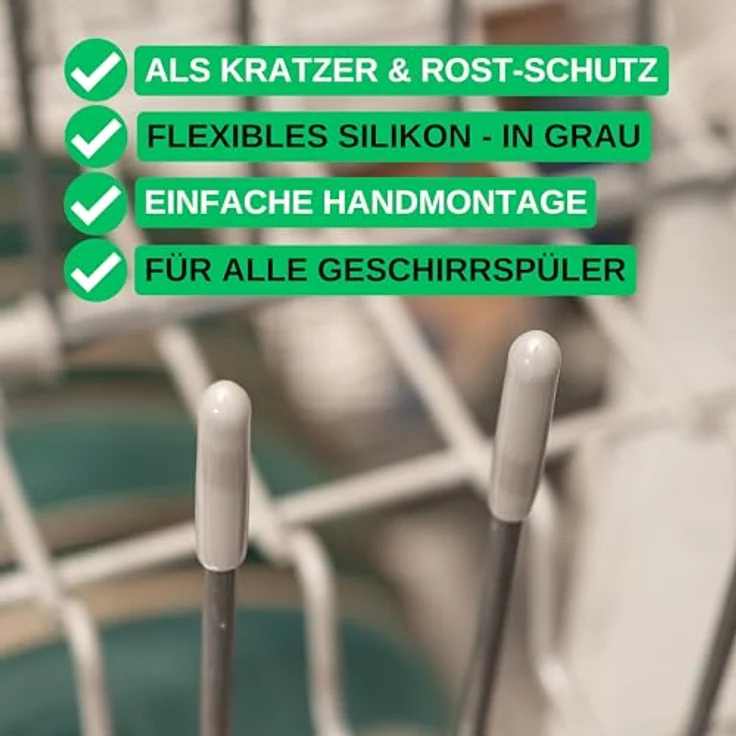 Your Day Mate Schutzkappen für Geschirrspüler, 40 Stück, Silikon, grau, 25 x Ø 5 mm, universell für Unterkorb und Oberkorb – Bild 2