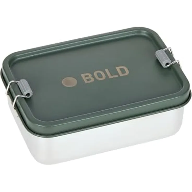 LÄSSIG Lunchbox Brotdose Edelstahl Solid Bold, geruchs- und geschmacksneutral, 290g, dark olive