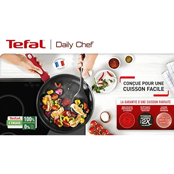 Tefal Daily Chef Bratpfanne, 26 cm, robust, leicht zu reinigen, Antihaftbeschichtung, Thermo-Signal, gesunde Küche, Ausgießer, hergestellt in Frankreich, Induktion G2737702 – Bild 2