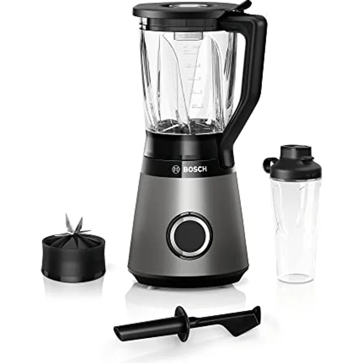 Bosch Standmixer VitaPower Serie 4 MMB6174SN, verbesserte Version, Edelstahl-Klingen Made in Germany, 1,5l Glasbehälter, 0,6l To-Go-Flasche, spülmaschinenfeste Teile, 30,000 U/min, 1200 W, silber – Bild 1
