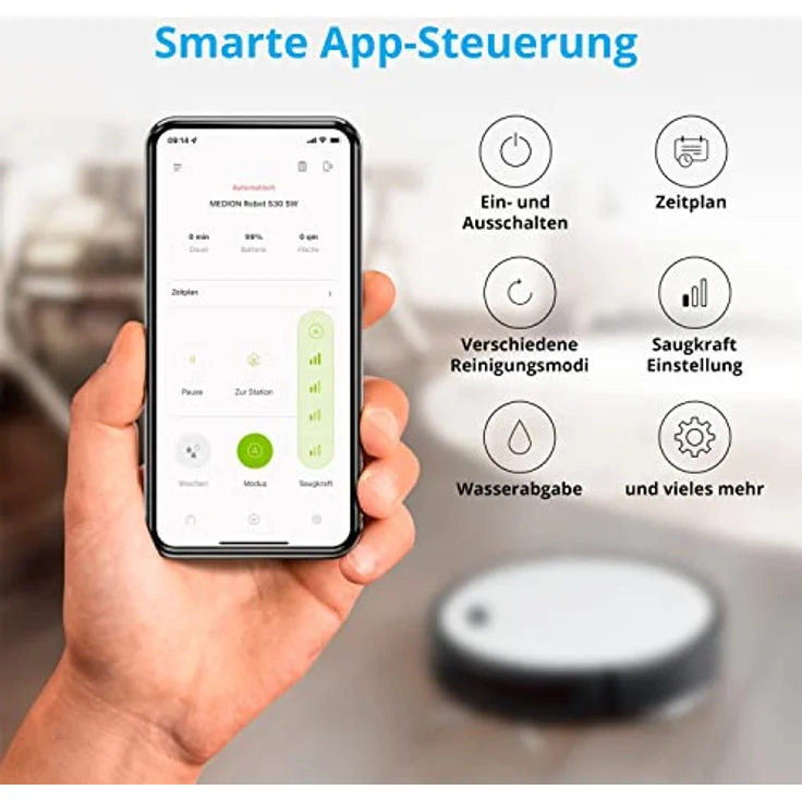 Medion S30 SW Saugroboter, 140 min Akkubetrieb, schwarz-weiß – Bild 2