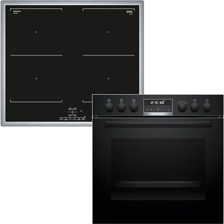 Bosch HND675LS62 Einbauherd-Set, HEG578BB4 Herd mit 3D Heißluft, Air Fry, pyrolytischer Selbstreinigung und NIF645CB5E Induktionskochfeld mit Bräterzone, Edelstahlrahmen – Bild 1