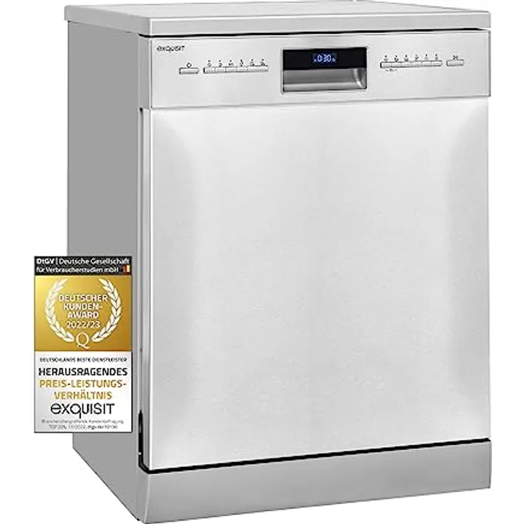 Exquisit Geschirrspüler GSP9614-030B inox | Spülmaschine freistehend 60cm | AquaStop | Auto-Door-Open | Geschirrspülmaschine flexible Besteckschublade