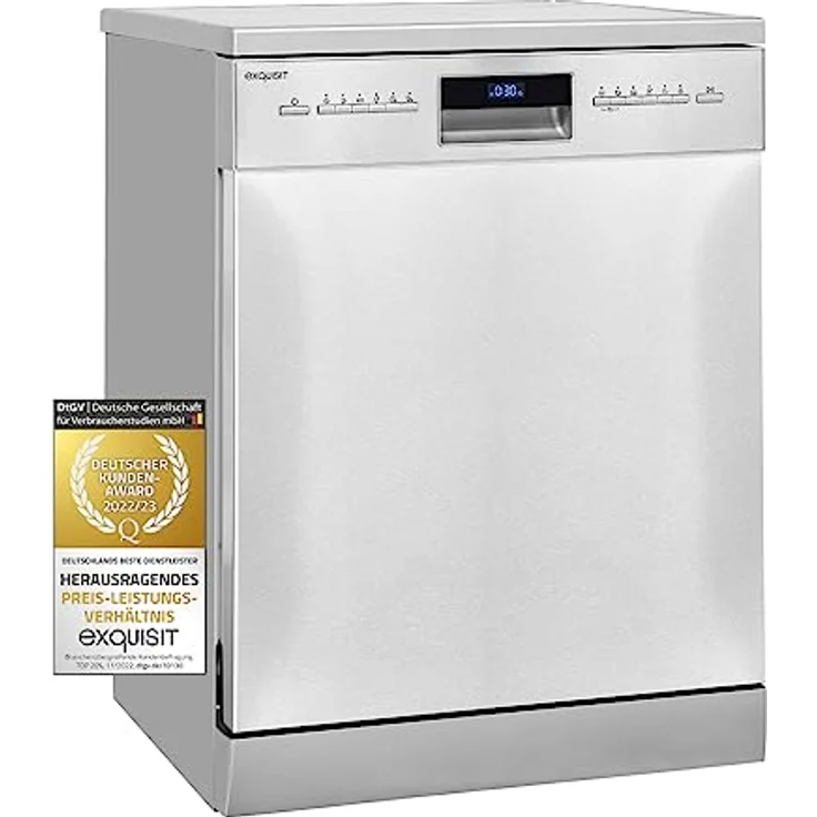 Exquisit Geschirrspüler GSP9614-030B inox | Spülmaschine freistehend 60cm | AquaStop | Auto-Door-Open | Geschirrspülmaschine flexible Besteckschublade – Bild 1