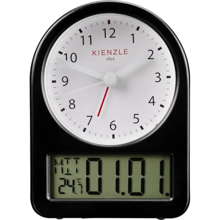 Kienzle Retro-Wecker mit analogem Ziffernblatt, digitalem Display für Datum & Temperatur, Metallgehäuse, batteriebetrieben, kompakt – Bild 4
