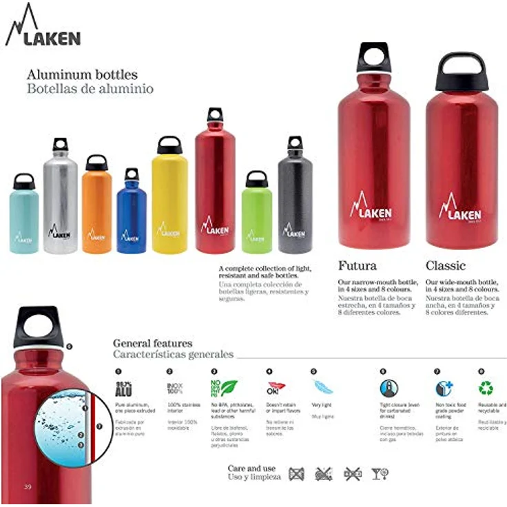 Laken Unisex – Erwachsene Aluminium rot, BPA Aluminiumtrinkflasche Futura 0,6 Liter, PBA frei – Bild 4