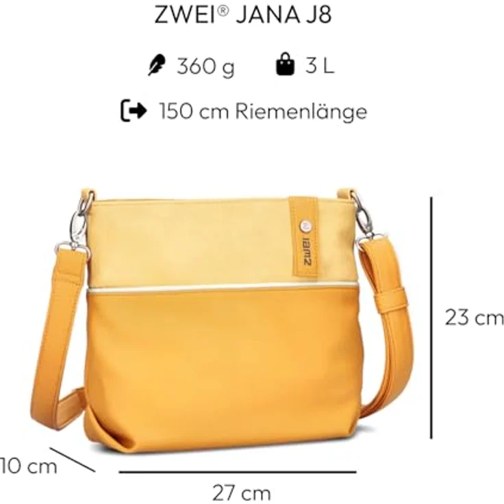 Zwei Beuteltasche Jana J8, stilvolle Umhängetasche aus weichem Kunstleder, gelb, 2 Tragevarianten, 27 x 10 x 23 cm – Bild 2