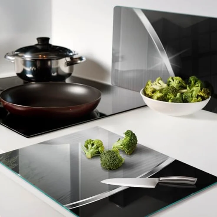 Tulup Schneidbrett Glas 2er Set, 40x52 cm, hitzebeständig, rutschfest mit Silikonfüßen, antibakteriell und lebensmittelecht, dekorativ für die Küche - Textur – Bild 3