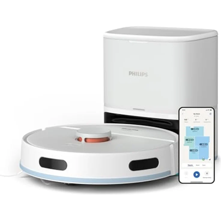 Philips HomeRun Serie 2000: 2-in-1 Saug- und Wischroboter, 130 Minuten Laufzeit, Lasernavigation, Teppichboost, Absaugstation, App-gesteuert, Arktikweiß – Bild 1