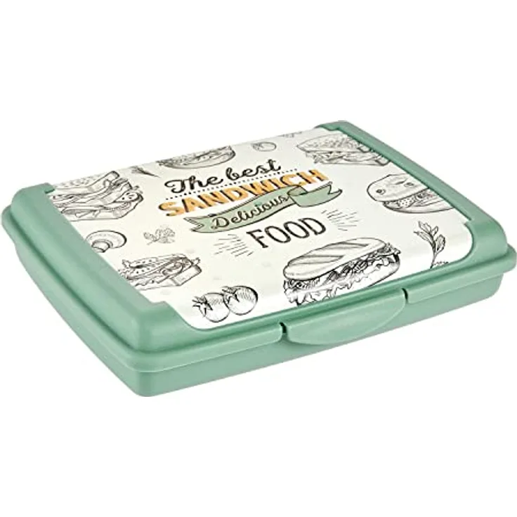 keeeper Handliche Box für Essen, Brotdose / Lunchbox, 17 x 13 x 3,5 cm, Design Sandwich, Carla Mini, Nordic Green