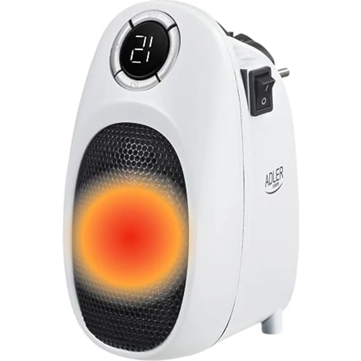 ADLER EUROPE Hochleistungsfähiger Heizlüfter Klein, Tragbare Mini Heizung für Räume bis zu 32m2, Digitale LED-Anzeige, Weiß – Bild 1