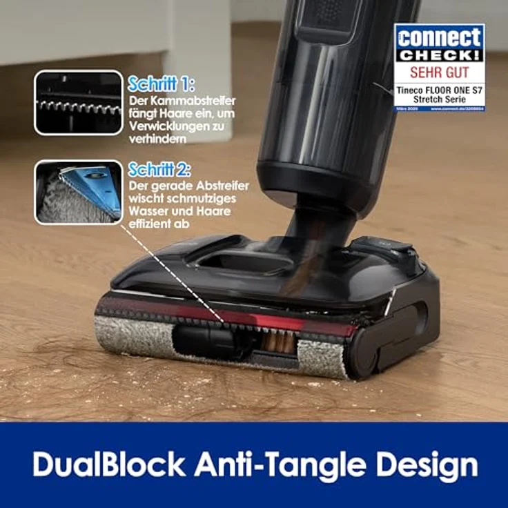 Tineco Floor ONE S7 Stretch Ultra, 180° Lay-Flat Nass-Trockensauger mit 50 Min Laufzeit, Flashdry-Selbstreinigung, DualBlock Anti-Tangle und Kantenreiniger – Bild 2
