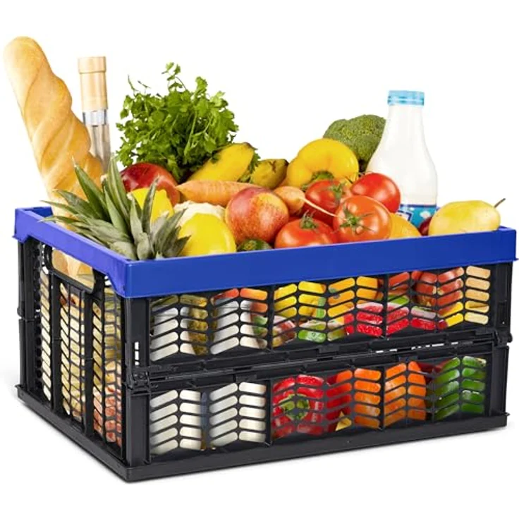 Novaliv Klappbox Einkaufskorb 30L blau schwarz, faltbar und stabil mit zwei Griffen, ideal für Küche und Auto – Bild 1