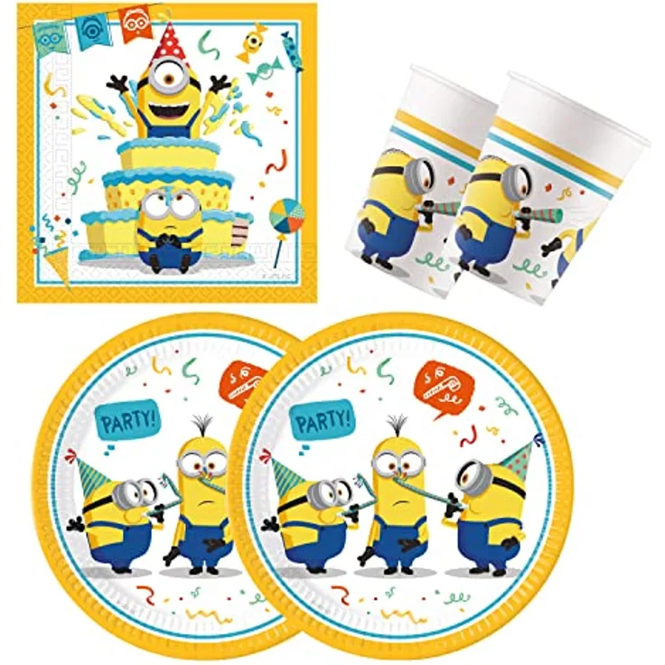 Procos 10137423 - Partyset S Minions: Rise Of Gru, 52-teiliges Set, 16 Teller, 16 Becher, 20 Servietten, Einweggeschirr, Partygeschirr, Tischdekoration