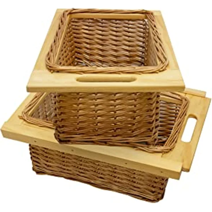 Monster Shop Ausziehbare Weidenkörbe Küche Rattan, 400 mm, 10 kg Belastung, handgefertigt, Braun, inklusive Befestigungssatz