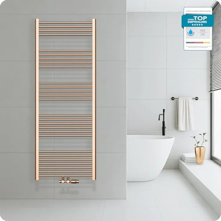 Belrad Handtuchheizkörper, Mittelanschluss, gebürstetes Kupfer, 1600x600mm, 557 Watt Heizleistung – Bild 3