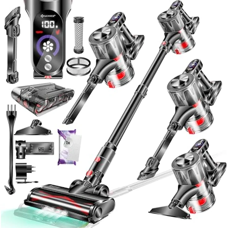KESSER® Akku-Staubsauger 2in1 | Handstaubsauger ohne Beutel mit HEPA-Filter | Akkusauger bis 45 Min. Laufzeit + Fugendüse & Staubbürste | LED-Licht XL Staubbehälter für Hartböden Teppich Tierhaare, blau – Bild 1