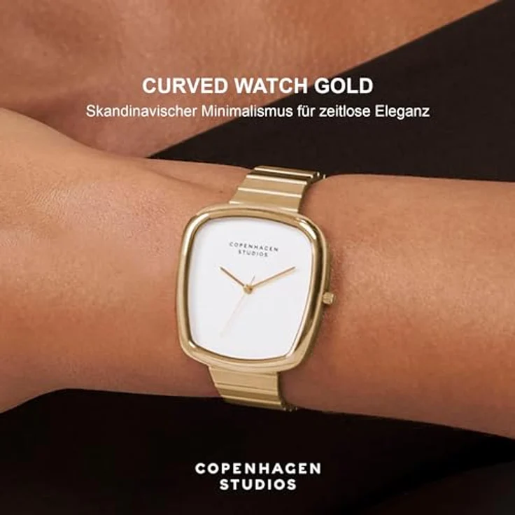 Copenhagen Studios Curved Watch - Gold, 34 mm, elegante Damenuhr aus poliertem Edelstahl mit Quarzwerk, 3 ATM wasserdicht, kratzfest, analog – Bild 2