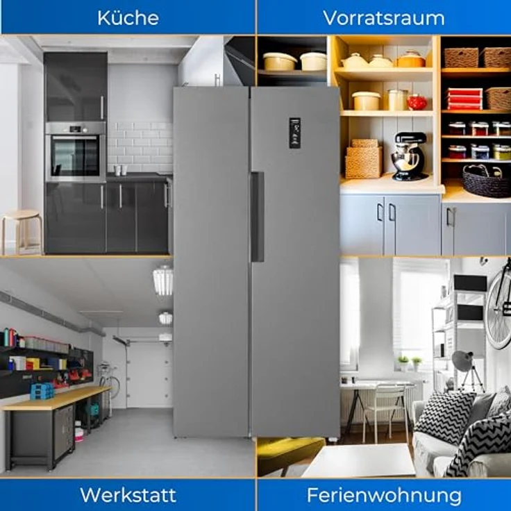Exquisit Side by Side SBS450-360E anthrazit | 444 L Volumen | Side by Side Kühlschrank NoFrost | Umluft | Kühlschrank Side by Side Schnellgefrieren – Bild 2