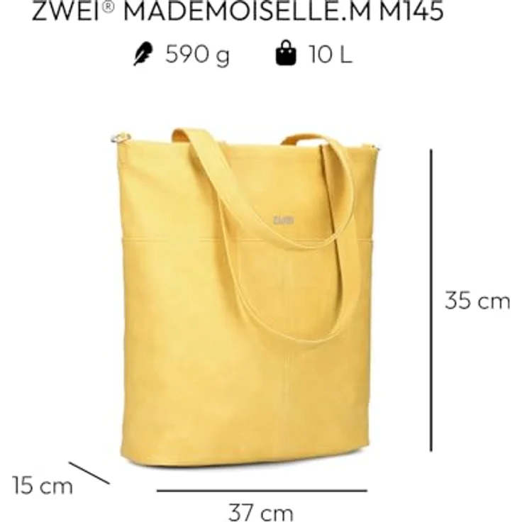 Zwei Mademoiselle.M Shopper Tasche, 37 cm, gelb, 100% Polyurethan, 37 x 15 x 35 cm – Bild 2