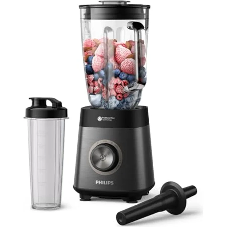 Philips 5000-Serie Standmixer inkl. Blend-and-go-Behälter - 1200 W. 2L maximales Fassungsvermögen. ProBlend Plus-Technologie. Spülmaschinengeeignet. Automatisierte Reinigung. Schwarz (HR3041/00) – Bild 1