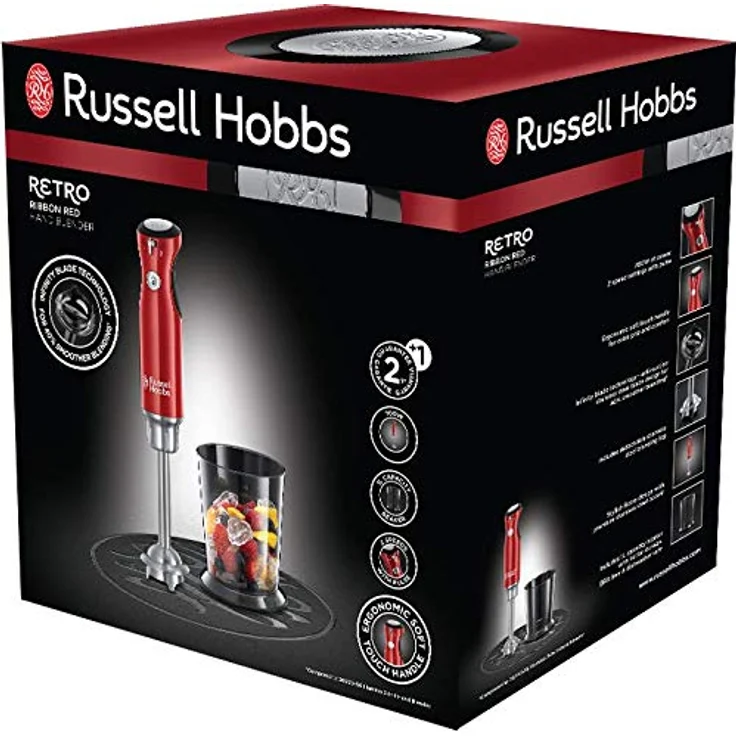 Russell Hobbs Stabmixer Retro rot, 700W, Infinity-Mix-Technologie, Messbecher + Deckel, BPA frei, spülmaschinenfest, Zerkleinerer, Pürierstab, Smoothie, Suppen, Joghurt, Saucen, Babynahrung, 25230-56 – Bild 2