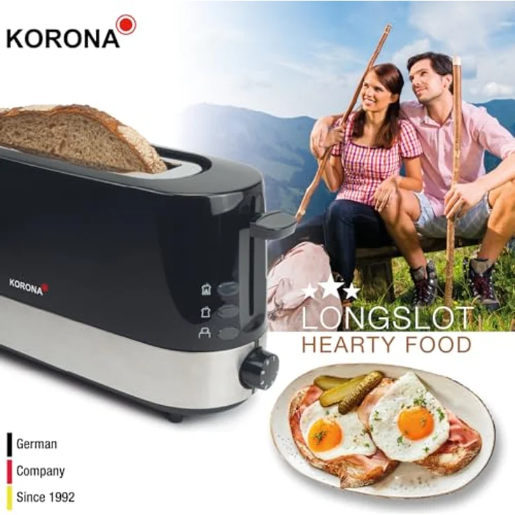 Korona 21305 Toaster 2 Scheiben | Langschlitz | stufenlos einstellbarer Röstgrad | Auftauen | Aufwärmen | 850 Watt | Brötchenaufsatz | Schwarz – Bild 4