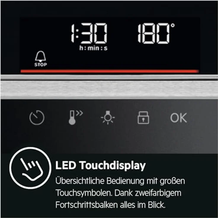 AEG BPE53506BM Einbau-Backofen, Pyrolyse Selbstreinigung, Serie 6000 Ringheißluft, LED-Touchdisplay, Edelstahl – Bild 2