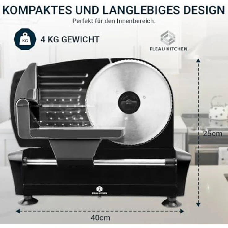 Fleau Kitchen Profi-Fleischschneider – 2x Edelstahl-Schneidmesser – Stärke verstellbar – leistungsstarker Motor – Allzweckschneider in luxuriösem Schwarz – Bild 5