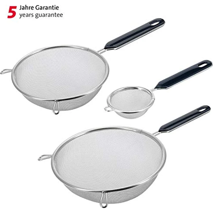 Westmark Sieb-Set 3tlg., Teesieb ø 7 cm + Haushaltssieb ø 16 cm + 20 cm, Traditionell, Kunststoff/Rostfreier Edelstahl, Silber/Schwarz 128122E6 – Bild 2