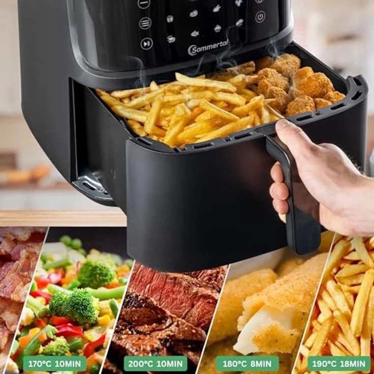 Sommertal Heißluftfritteuse XXL, 2000 W, Touchscreen, 8 Programme, TÜV Rheinland GS geprüft, 7,6 Liter – Bild 5