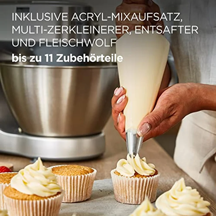 Kenwood Prospero+ KHC29.HOWH Küchenmaschine, 4,3 l Edelstahl Schüssel, 1000 Watt, inkl. 3-teiligem Patisserie-Set, Zerkleinerer, Acryl-Mixaufsatz, Zitruspresse und Spritzschutz, weiß, Serie: Prospero+ – Bild 4