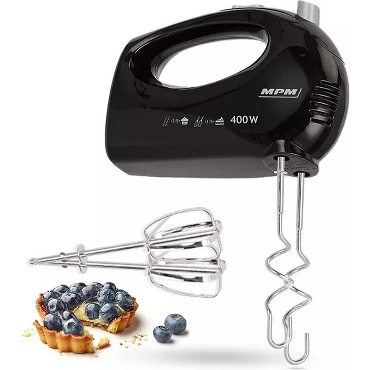 MPM Handmixer MMR-24, 400 W, 5 Geschwindigkeitsstufen, Rührbesen, Knethaken, Schwarz