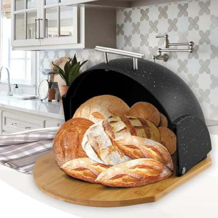Maestro MR-1678-G Brotkasten, Schiebedeckel, moderner Brot- und Gebäckaufbewahrungsbehälter, langlebig, Schwarz – Bild 2