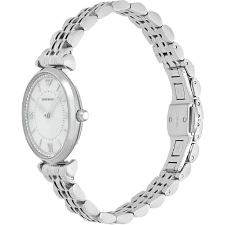Emporio Armani AR11701, Damen Analog Quarz Uhr mit silberfarbenem Edelstahl Armband, 32 mm Gehäuse, kratzfestem Mineralglas, wasserdicht bis 30 m – Bild 3
