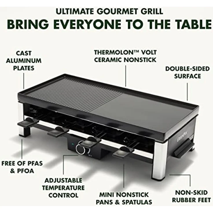 Greenpan Bistro Gourmetgrill, Tischgrill für 8 Personen mit abnehmbarer und umkehrbarer Platte, PFAS-frei, schwarz – Bild 5