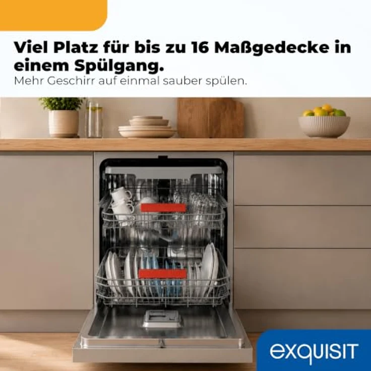 Exquisit GSP59316-450C Geschirrspüler 16 Maßgedecke, Energieklasse C, 8 Spülprogramme, Aquastop, Innenbeleuchtung, unterbaufähig, Silber – Bild 5