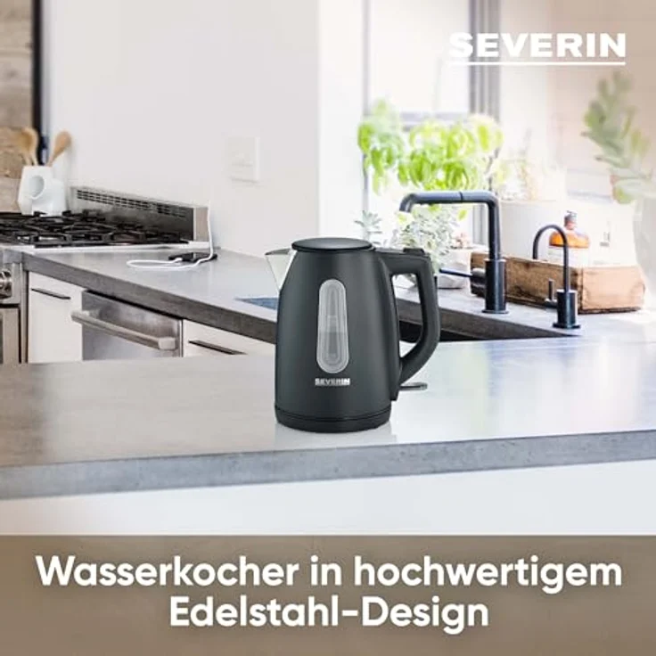 SEVERIN WK 9553 Wasserkocher, 2200, Edelstahl, 1 Liter, schwarz-matt – Bild 3
