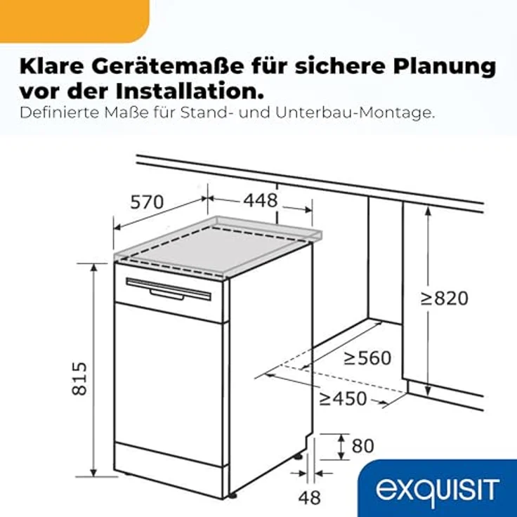 Exquisit Geschirrspüler GSP59309-030E, weiß | 7 Spülprogramme, EEK E, Besteckkorb, abklappbarer Tellerhalter, LED-Display – Bild 9