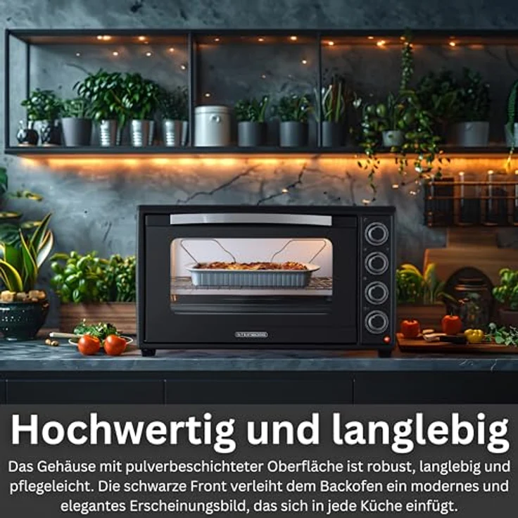 STEINBORG Minibackofen SB-3019, 60L, 2000W mit Umluft, Drehspieß und Timer, kompakt schwarz – Bild 8