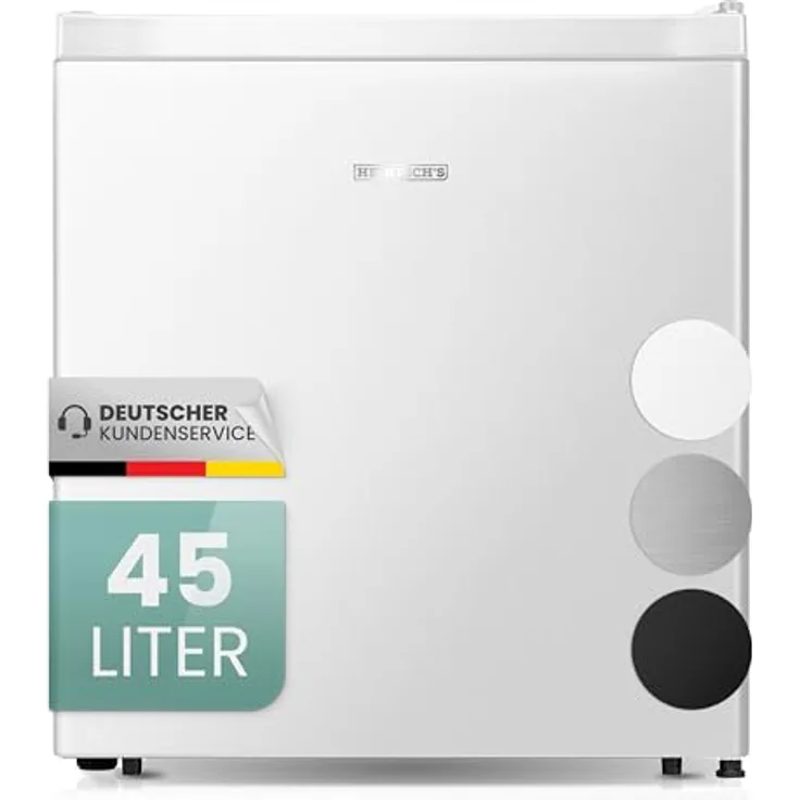Heinrich´s HKB 4188 W, Getränkekühlschrank 45 Liter, Kühlgerät mit Gefrierfach, 50 cm hoch, 44.5 cm breit, energieeffizient, geräuschlos