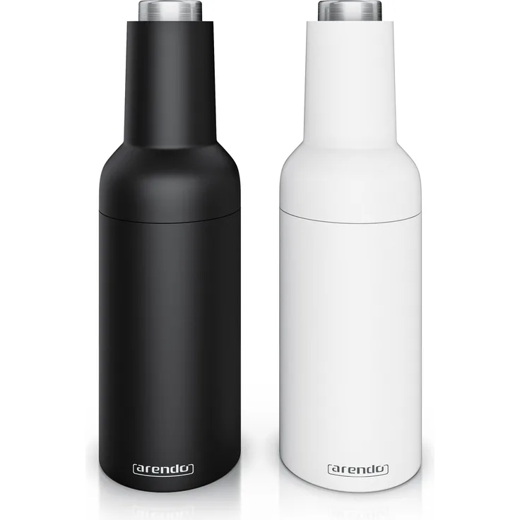 Arendo Salz und Pfeffermühle elektrisch, Salzmühle & Pfeffermühle 2er Set, einhändig, Batteriebetrieben, Pfeffermühle + Salzmühle, Schwarz, Weiss