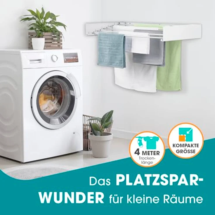 EASYmaxx Wandtrockner platzsparend ausziehbar, Edelstahl Wäscheständer zur Wandmontage, 80 cm Wandwäscheständer kompakter Wäschetrockner zum ausfahren, Flacher Wandwäschetrocker mit 4 m Trockenlänge – Bild 3