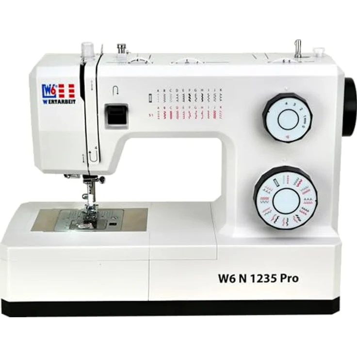 W6 Nähmaschine N 1235 Pro mit 24 Programmen | Freiarm | automatischer Einfädler | obenliegende Spule | Umlaufgreifer | Knopflochautomatik | Jeans nähen | 100 Watt Servo Motor, Weiß – Bild 2