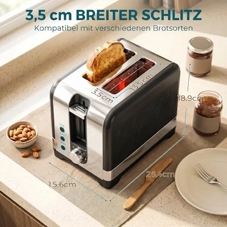 HOMCOM 2-Scheiben-Toaster, 7 Bräunungsstufen, Wärmerost, schwarz+siber, 930 W – Bild 6