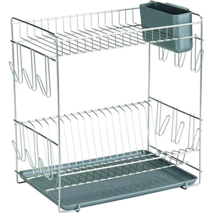 Sauvic 90980-Geschirrständer, aus 304 Edelstahl, mit grauen Tablett, groß 43 x 25 x 41,5 cm. – Bild 2
