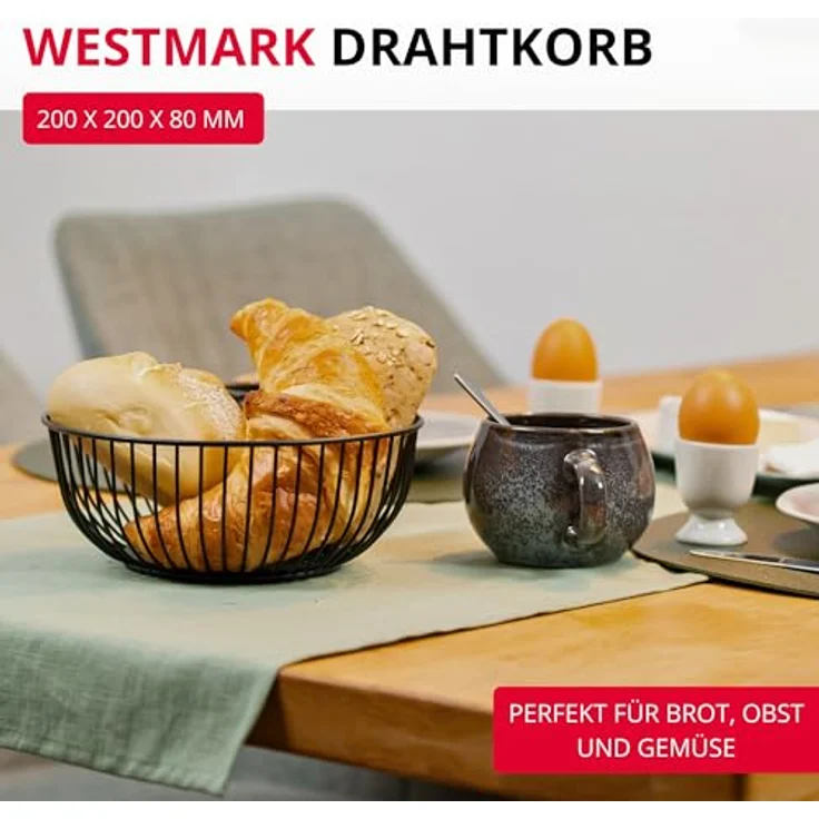 Westmark Drahtkorb Lumos Klein – Stilvolle Obstschale & Brotkorb aus Stahl, Schwarz, 20 cm, praktisch und pflegeleicht – Bild 2